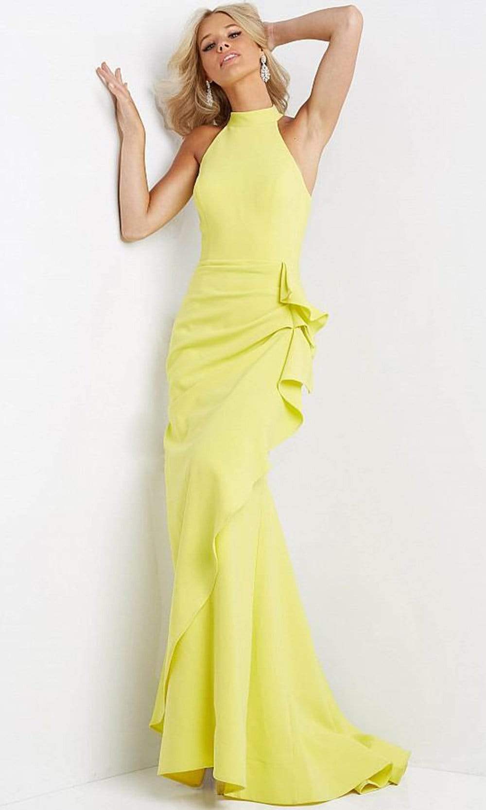 07301 High Halter Neck Mermaid Gown With Ruffle