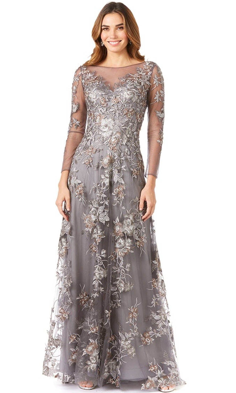 Floral Laced Sheer Bateau A Line Dress