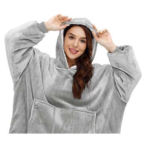 Aemicion Oversized Wearable Blanket Sherpa Blanket Hoodie Soft Warm Hooded Sweatshirt Hoodie Blanket