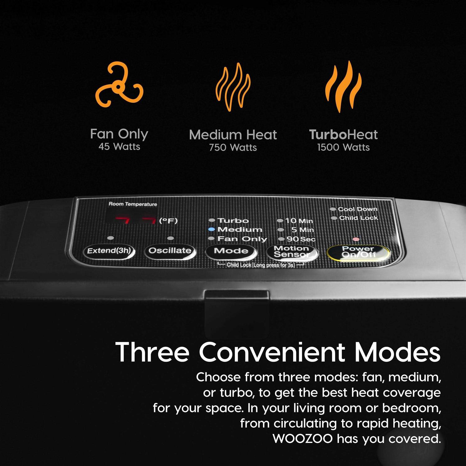 WOOZOO Portable Electric Heater Oscillating Fan with Motion Sensor