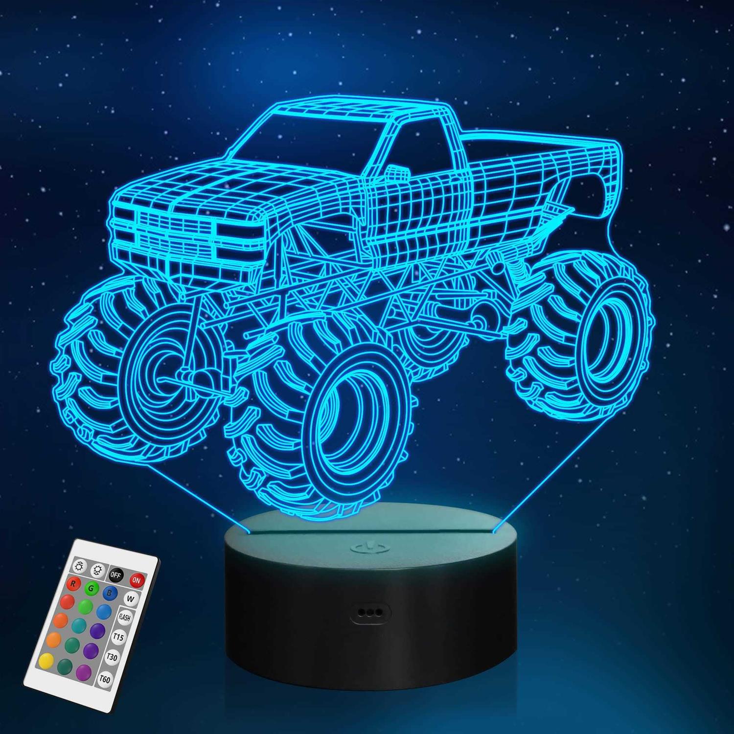 YuanDian Store 3D Night Lights for Children Kids Night Lamp Monster Trucks for Boys