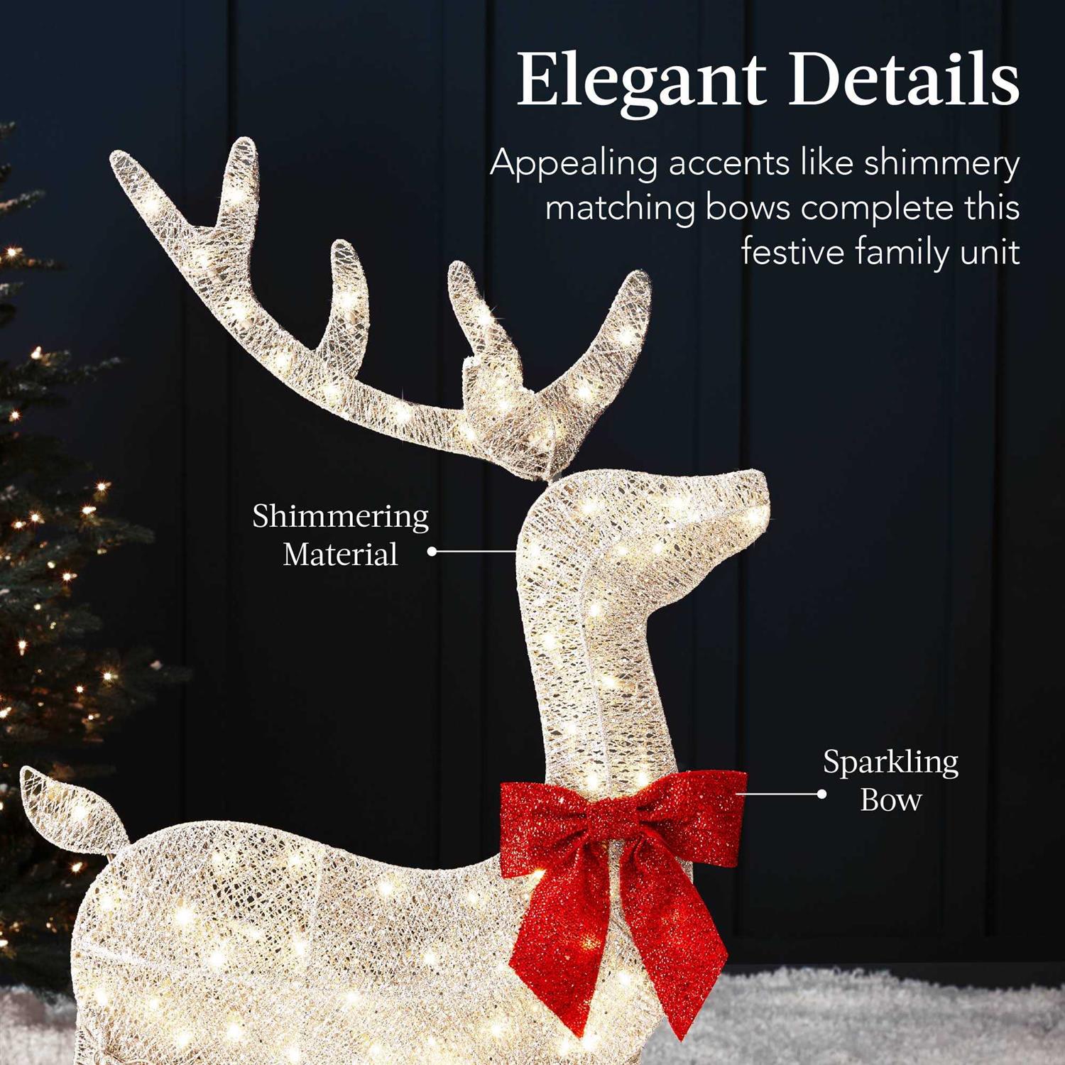 Best Choice Products 4ft 3-Piece Lighted 2D Christmas Deer Set Outdoor Yard Decoration w/ 175 LED Lights