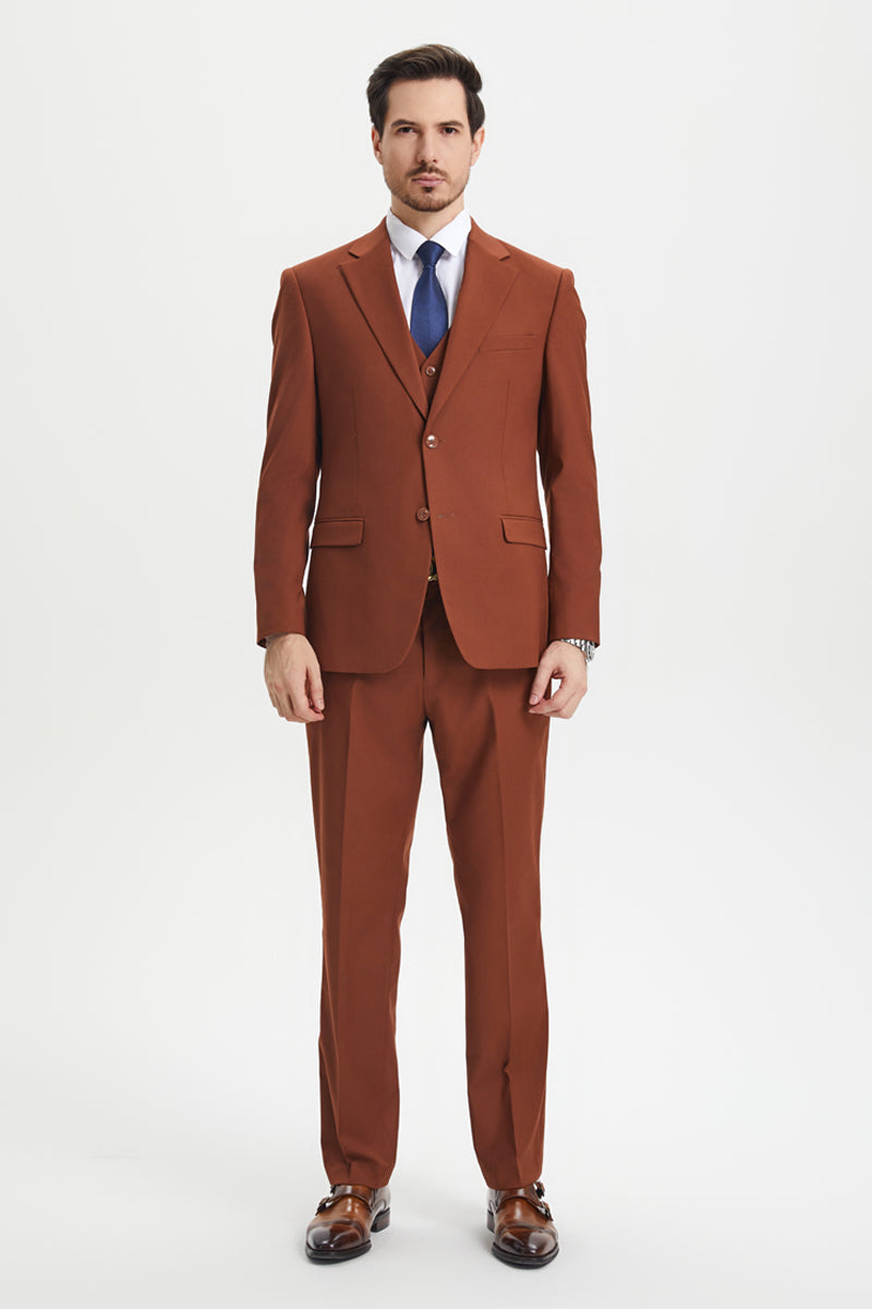 Men’s Two Button Vested Stacy Adams Basic Designer Suit in Brown Rust