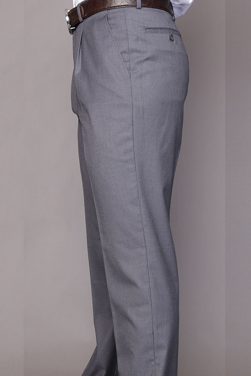 Men’s 100% Wool Classic Fit Big & Tall Pleated Dress Pant in Charcoal Grey