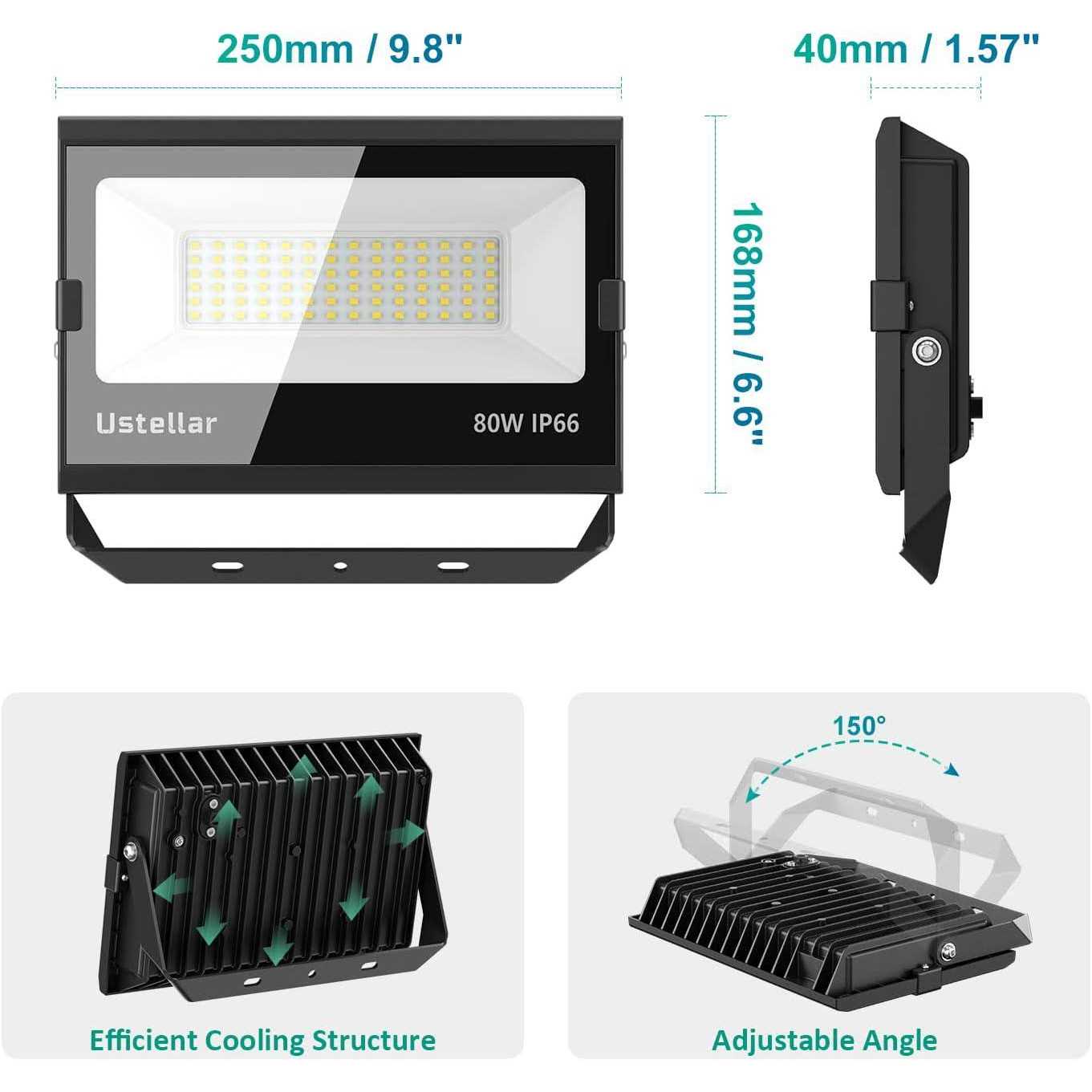 Ustellar 3 Pack 80W Led Flood Lights Outdoor Bright 24000LM Security Lights Outside Lamp IP66 Waterproof 5000k Daylight
