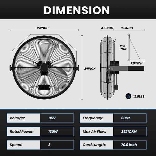 20 Inch High Velocity Wall Mount Fan with Rack and L-Iron