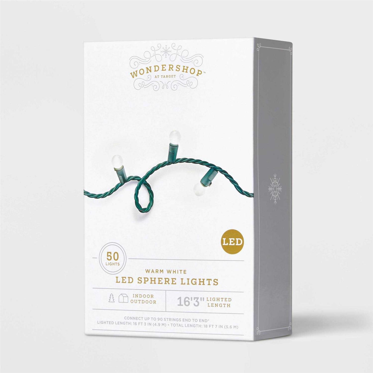 Wondershop 60ct LED Faceted Sphere Christmas String Lights Warm White with Green Wire