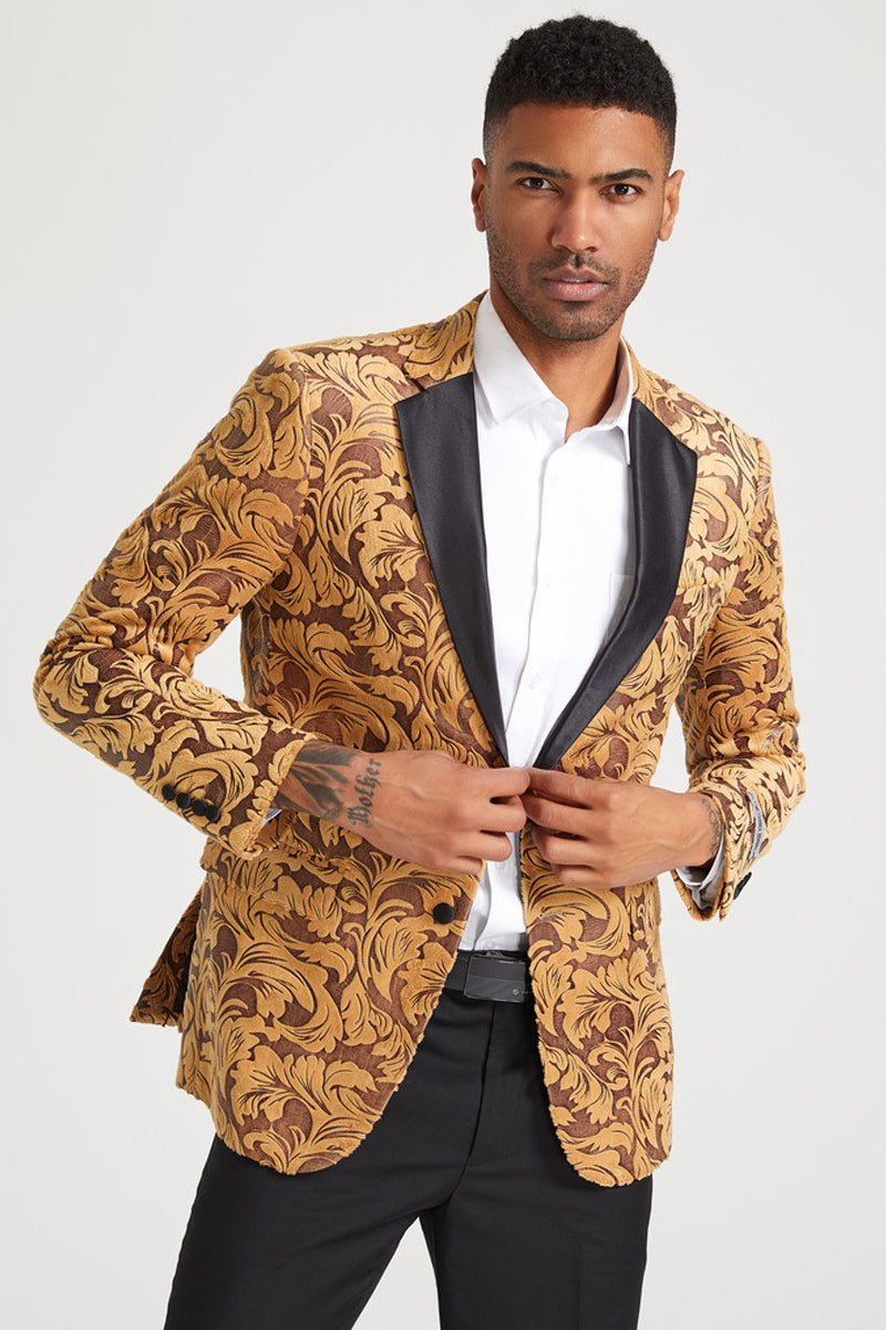 Men’s Stacy Adam’s Paisley Velvet Prom & Wedding Tuxedo Jacket in Gold