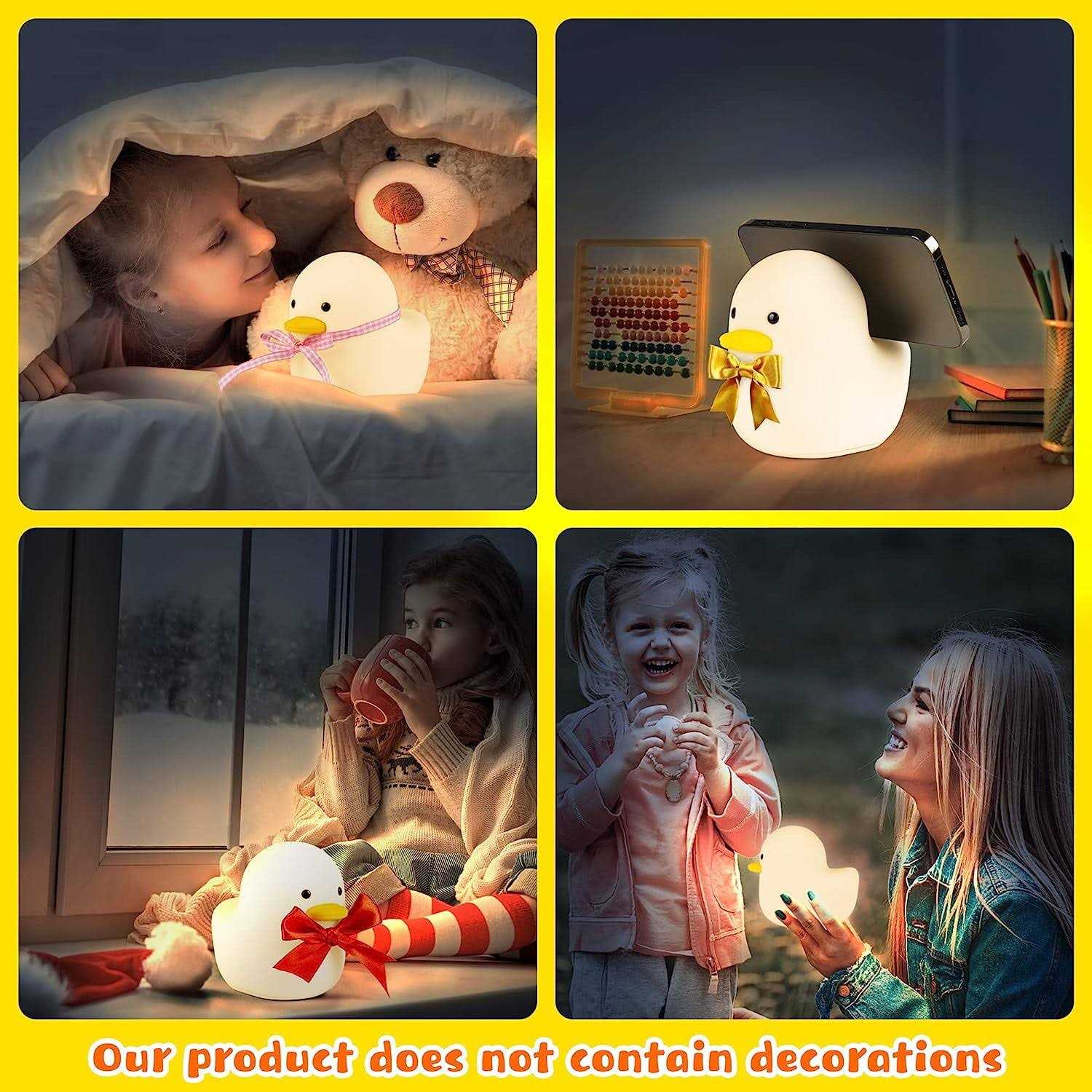 Uneede LED Benson Night Light Cute Duck Animal Silicone Nursery Night Light Rechargeable Table Lamp Bedside Lamp with Touch Sensor for Baby Girls