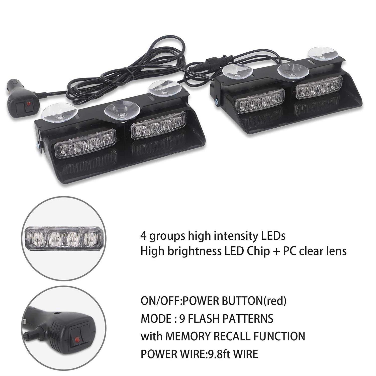 XRIDONSEN 2 in 1 Emergency Dash Strobe Lights Warning Safety Flashing Interior Windshield Lights w/Suction Cups Volunteer