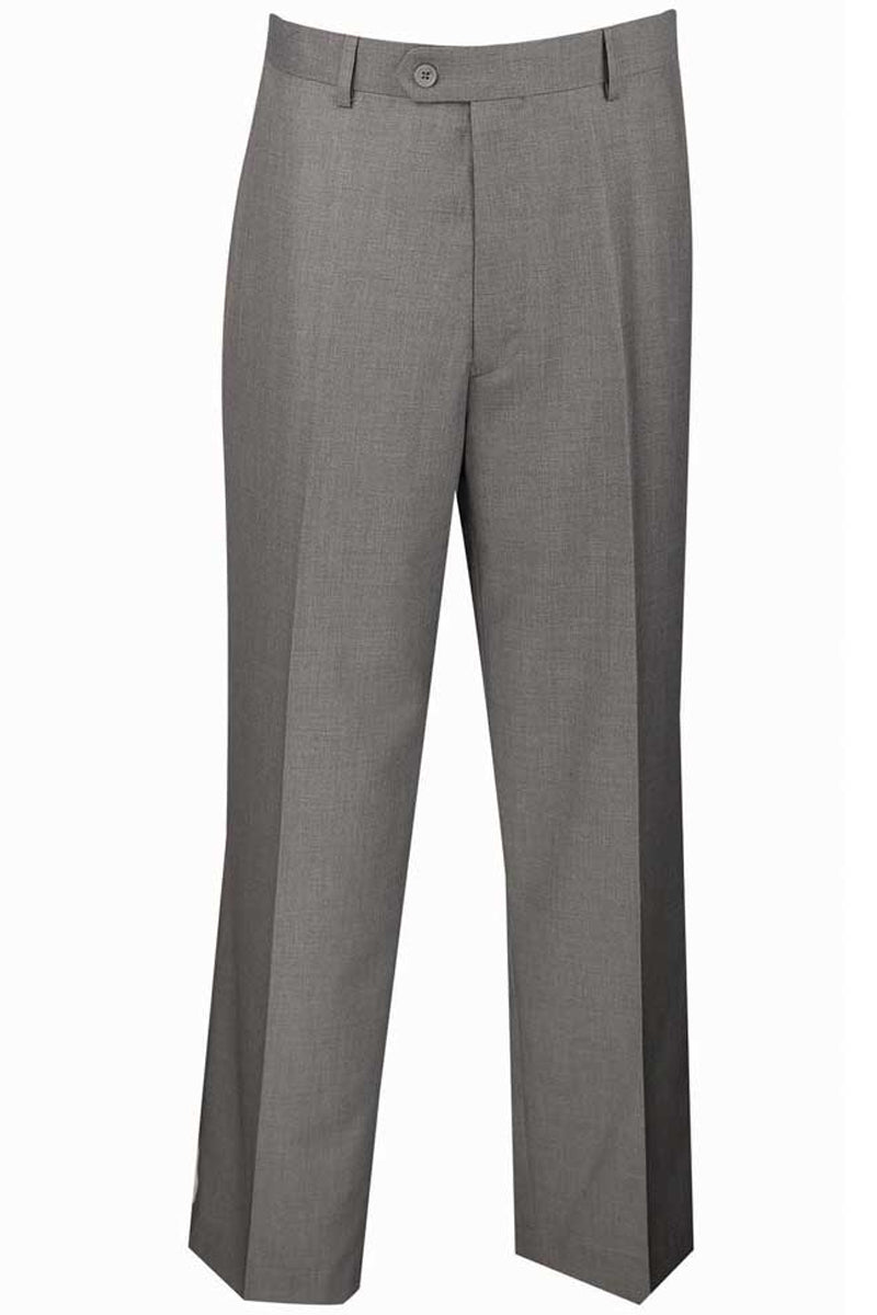 Men’s Regular Fit Wool Feel Flat Front Dress Pants in Grey
