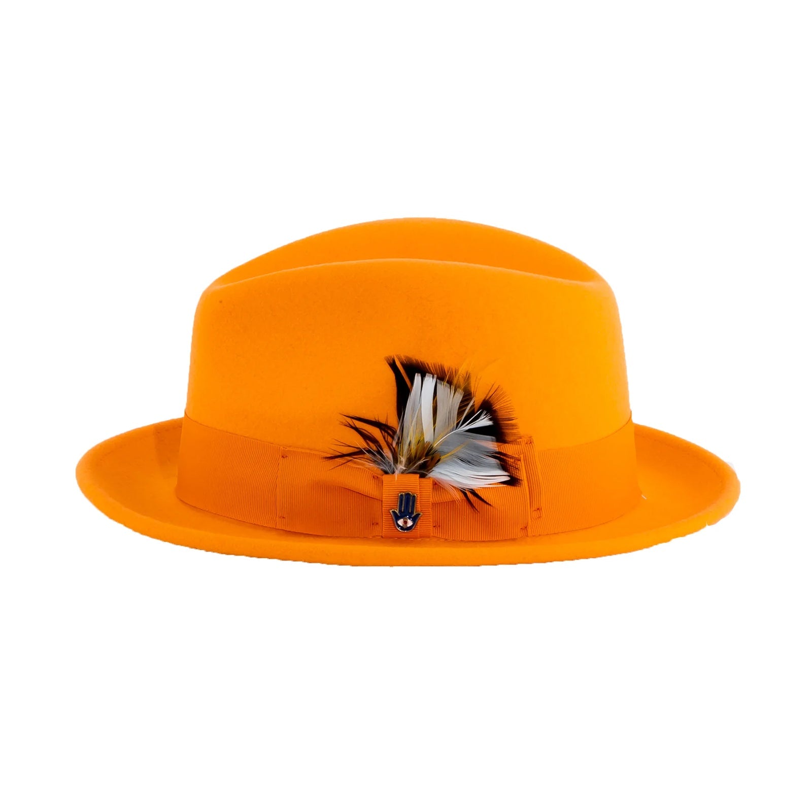 Mens Narrow Brim Crushable Wool Dress Hat Trilby Fedora in Orange Tangerine