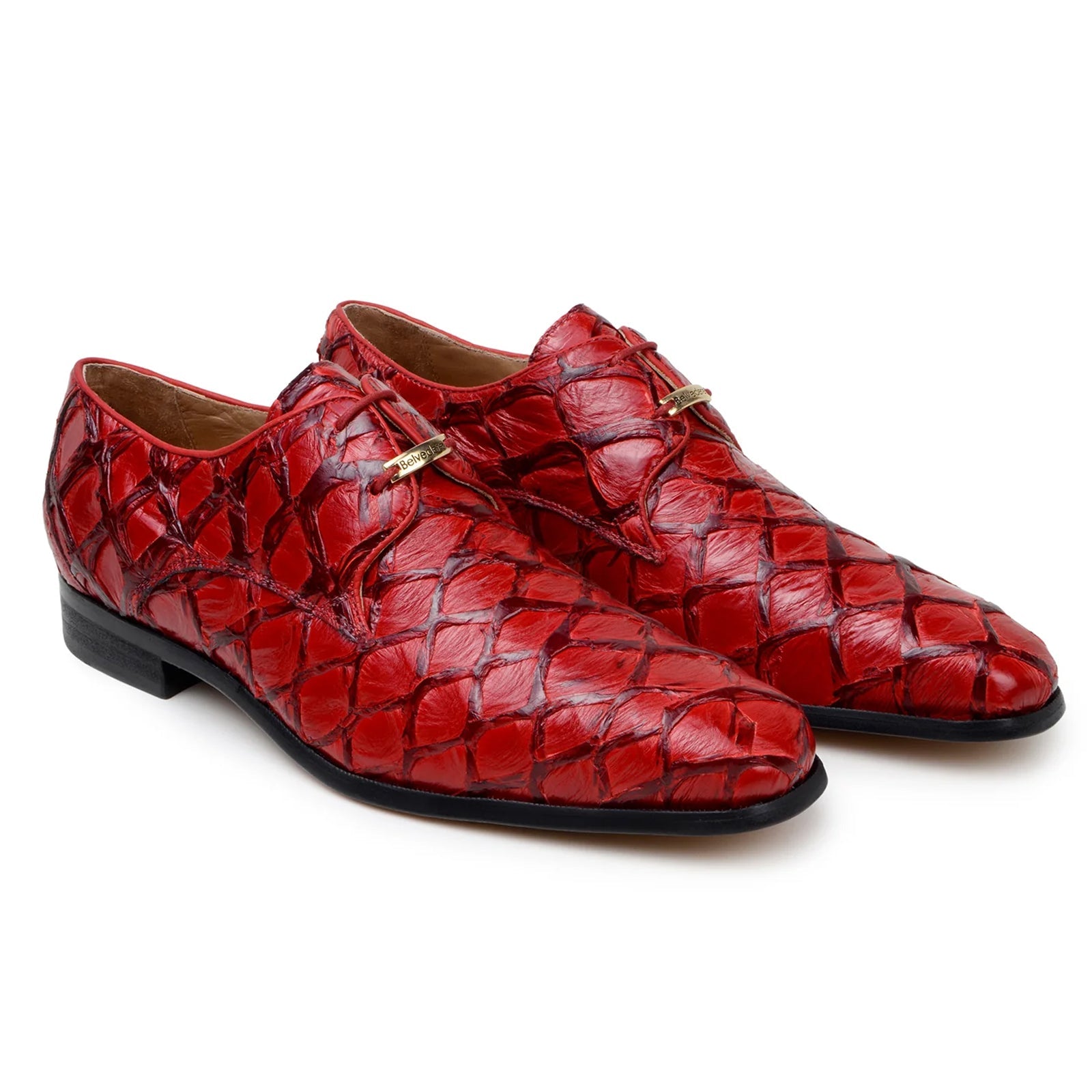 Men’s Belvedere Renzo Genuine Pirarucu Lace Up Derby Dress Shoe in Red