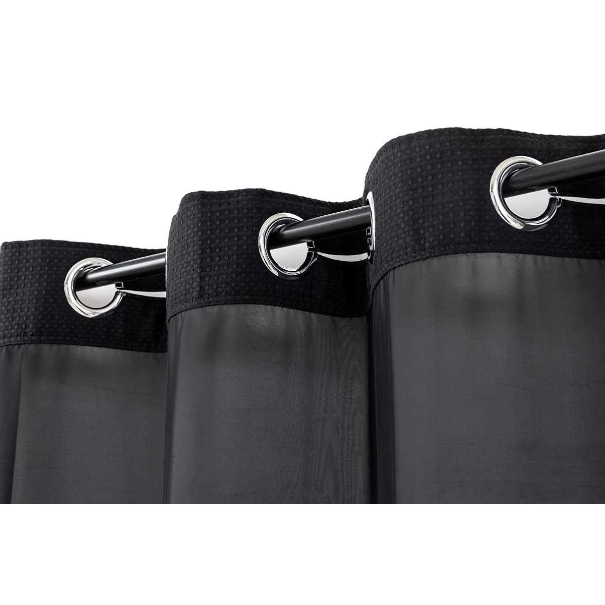 Wpm No Hooks Required Shower Curtain with Snap-in Liner Waffle Weave Design