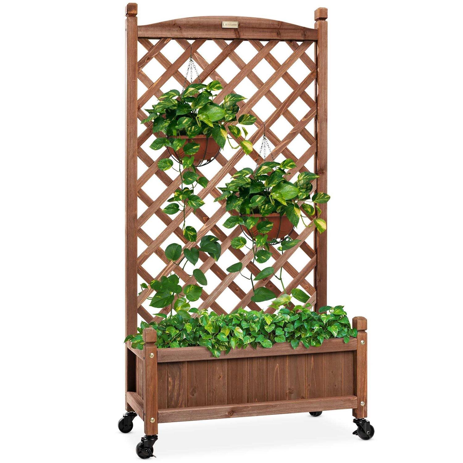 Best Choice Products 48in Wood Planter Box & Diamond Lattice Trellis