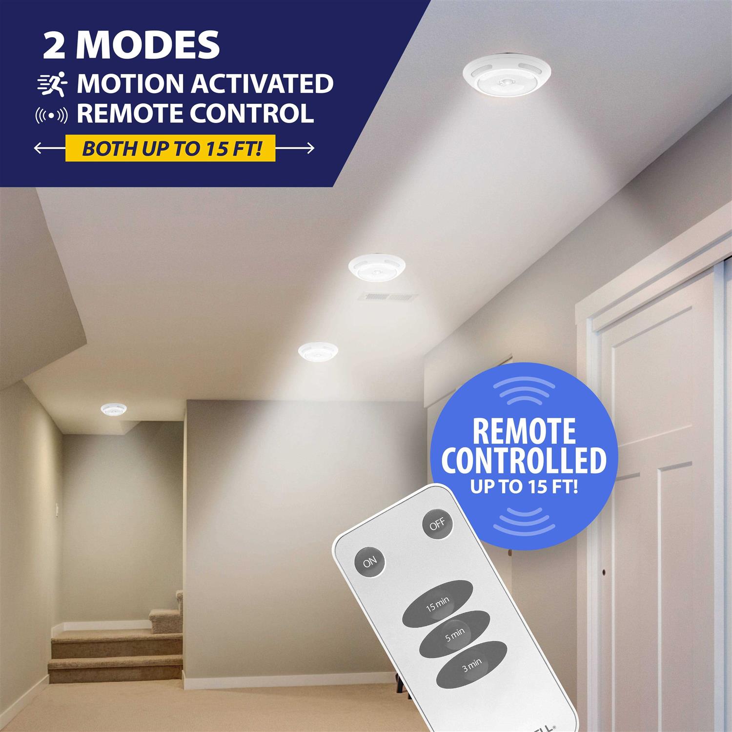 Bell and Howell Wireless Ceiling Light LED Motion Sensor Ceiling Light 360 Wide Angle Illumination Modern Style