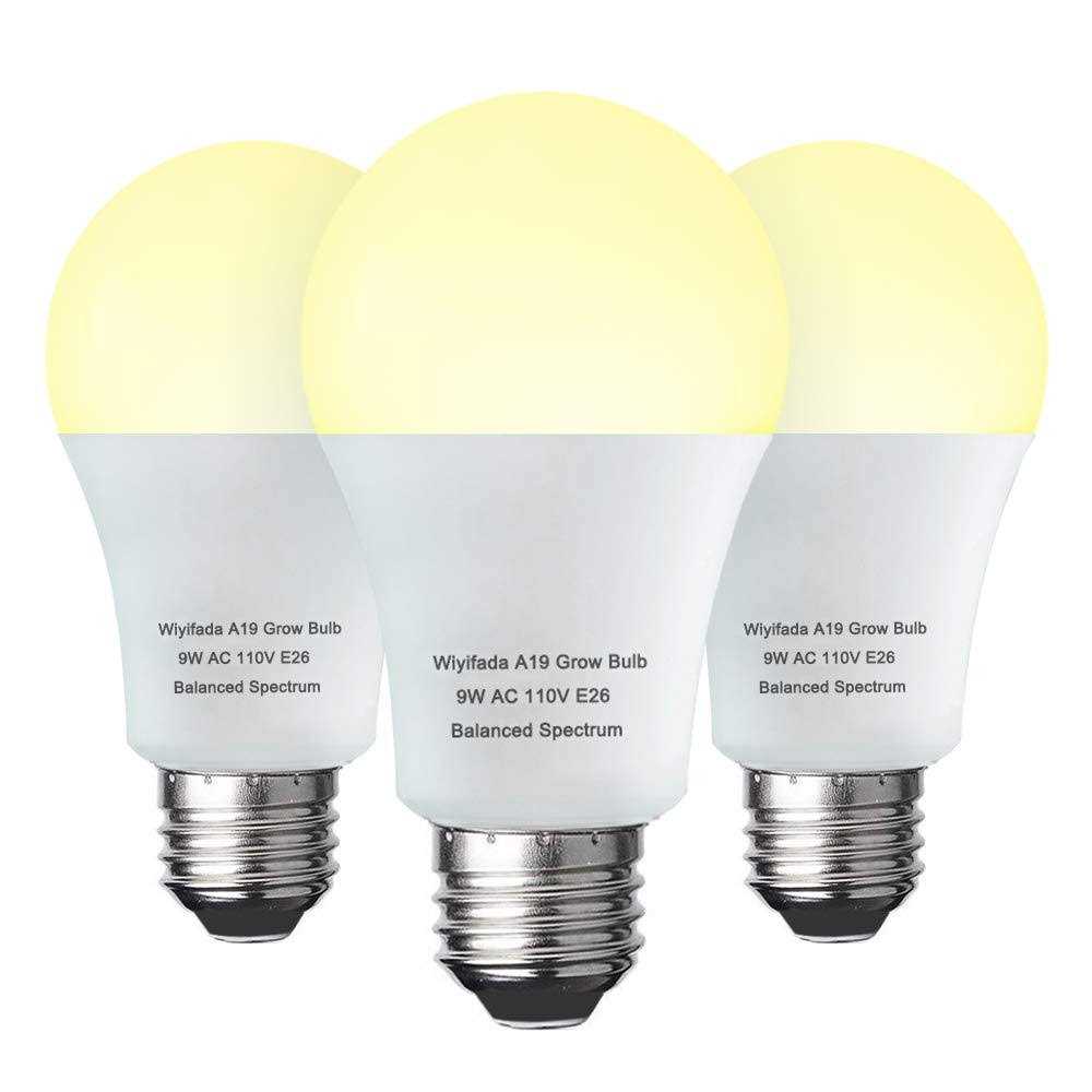 Wiyifada 3 Pack Grow Light Bulb Indoor Grow Light,A19 Full Spectrum Plant Light Bulb,E26 110V 9W Grow Bulb Replace up to 100W