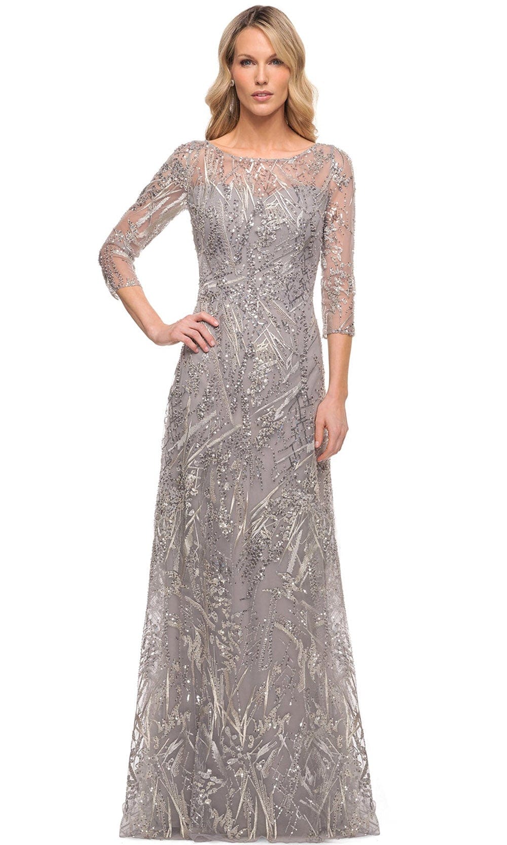 Embroidered Sheer Lace A-Line Mother of the Groom Dress