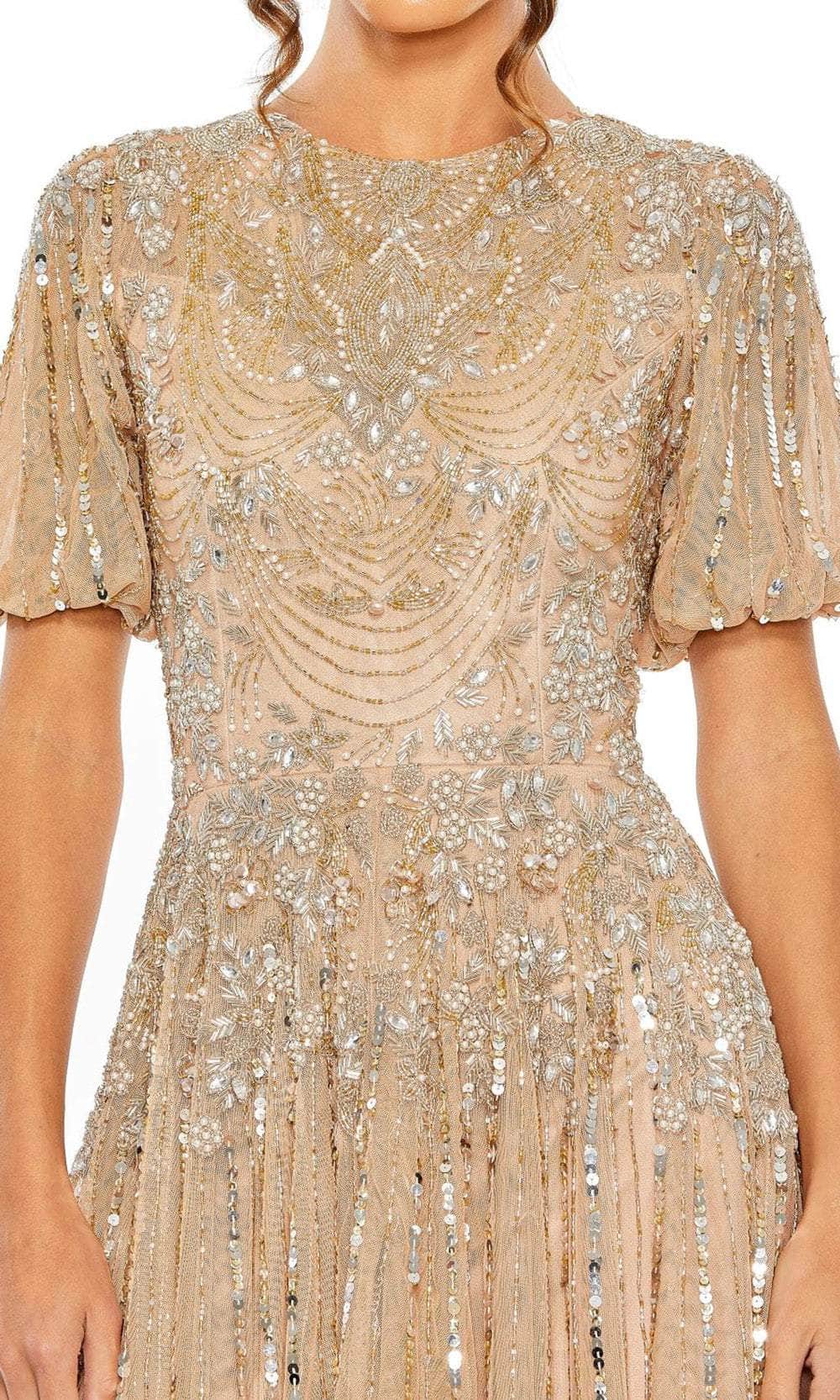 Puff Sleeve Ornate Evening Gown