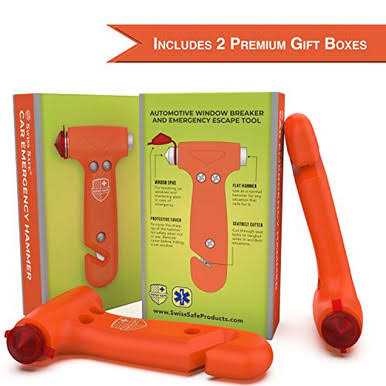 Swiss Safe 5-in-1 Car Safety Hammer, Emergency Escape Tool with Car Window Breaker and Seatbelt Cutter