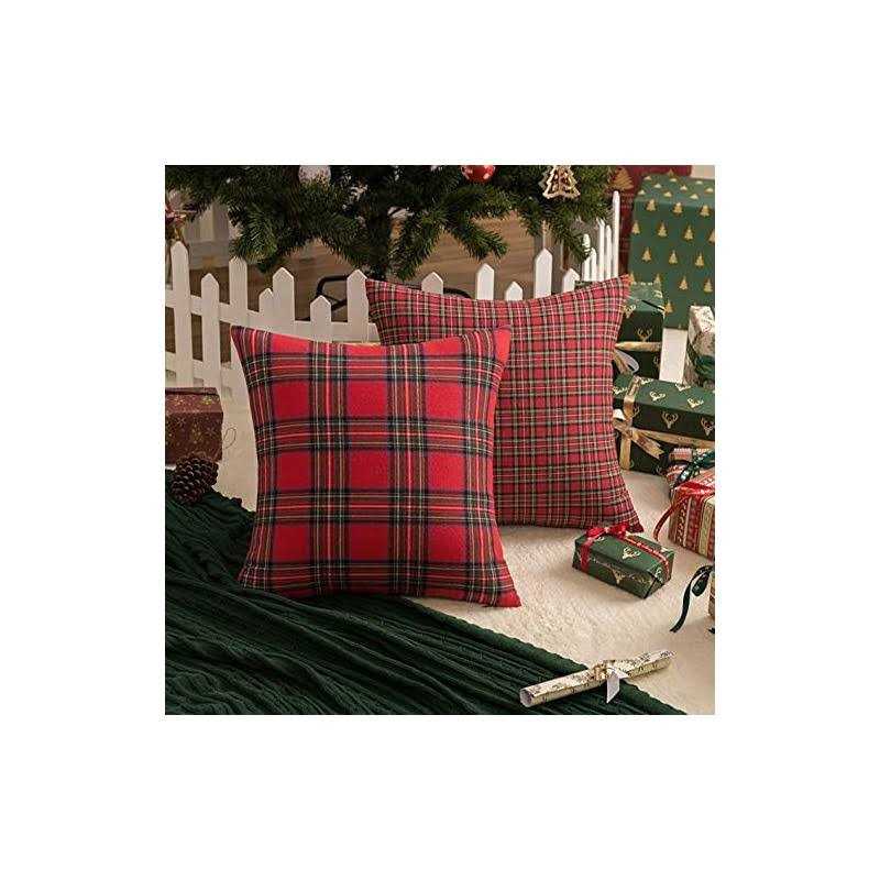 Aqothes Pack Of 2 Christmas Plaid Decorative Throw Pillow Covers