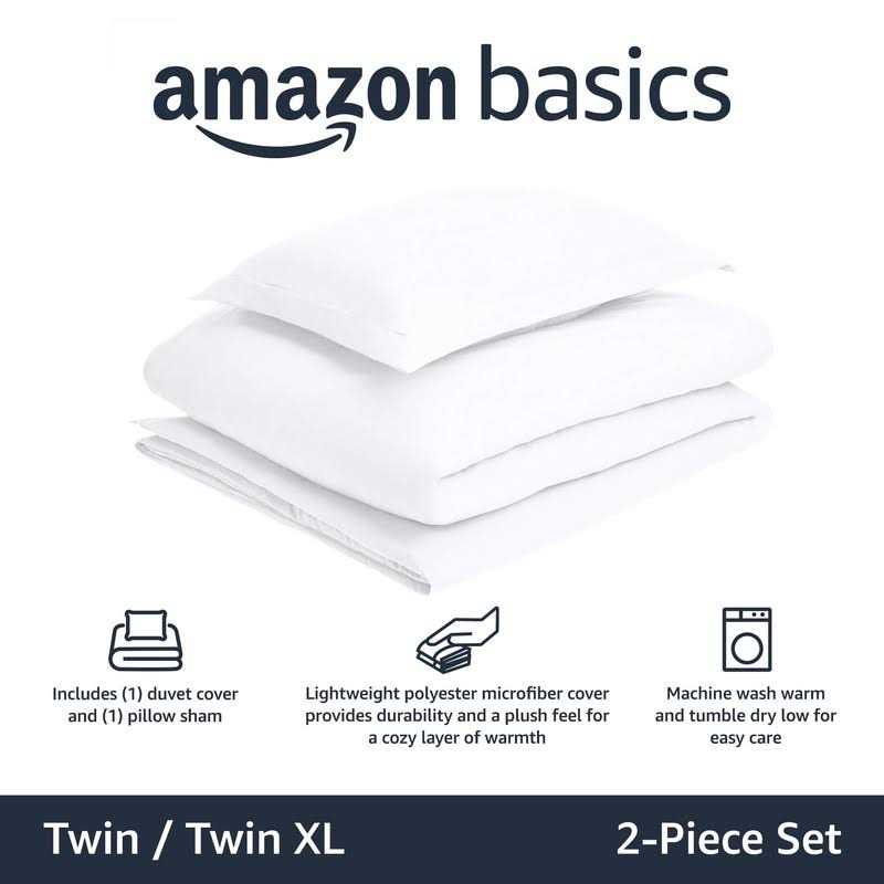 Amazon Basics Lightweight Microfiber Duvet Cover Set with Snap Buttons
