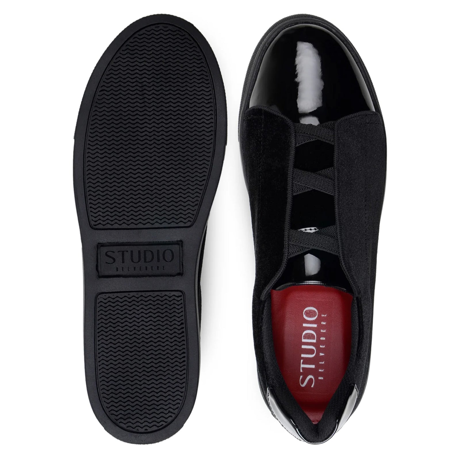 Men’s Belvedere Silvano Velvet & Patent Leather Tuxedo Tennis Shoe in Black