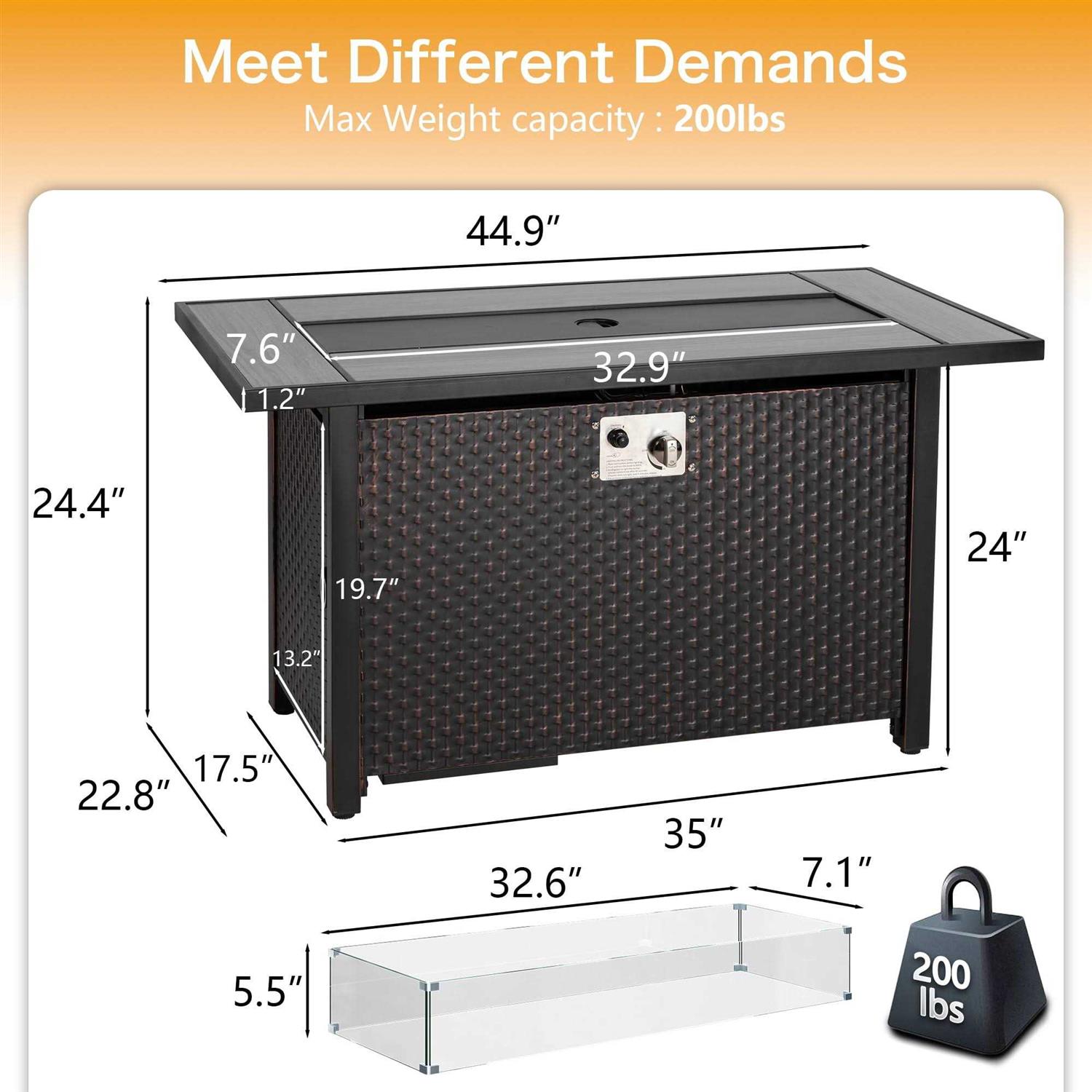 Sobaniilo Fire Pit 45in Propane Fire Pit with Rain Cover and Lava Rock