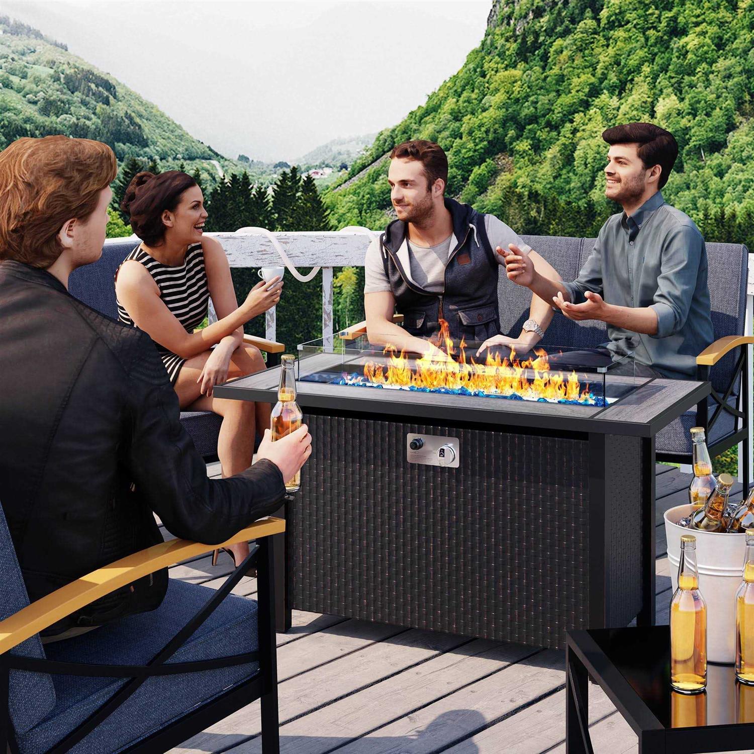 Sobaniilo Fire Pit 45in Propane Fire Pit with Rain Cover and Lava Rock