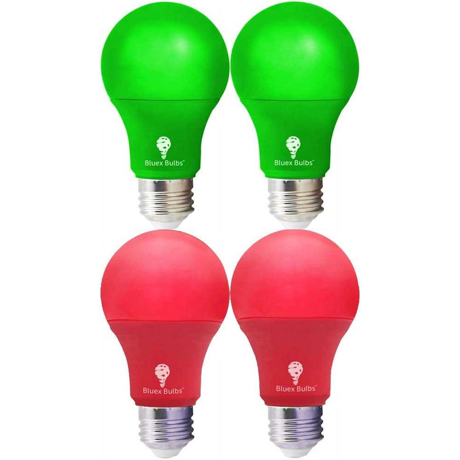 Bluex Bulbs 4 Pack A19 LED Red Light Bulb LED Green Light Bulb 120v E26 Base 9 Watt Red Bulb