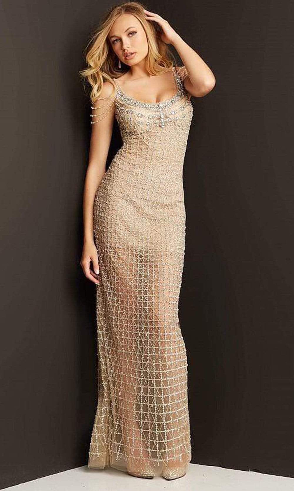 05997 Scoop Lattice Jeweled Shiny Gown