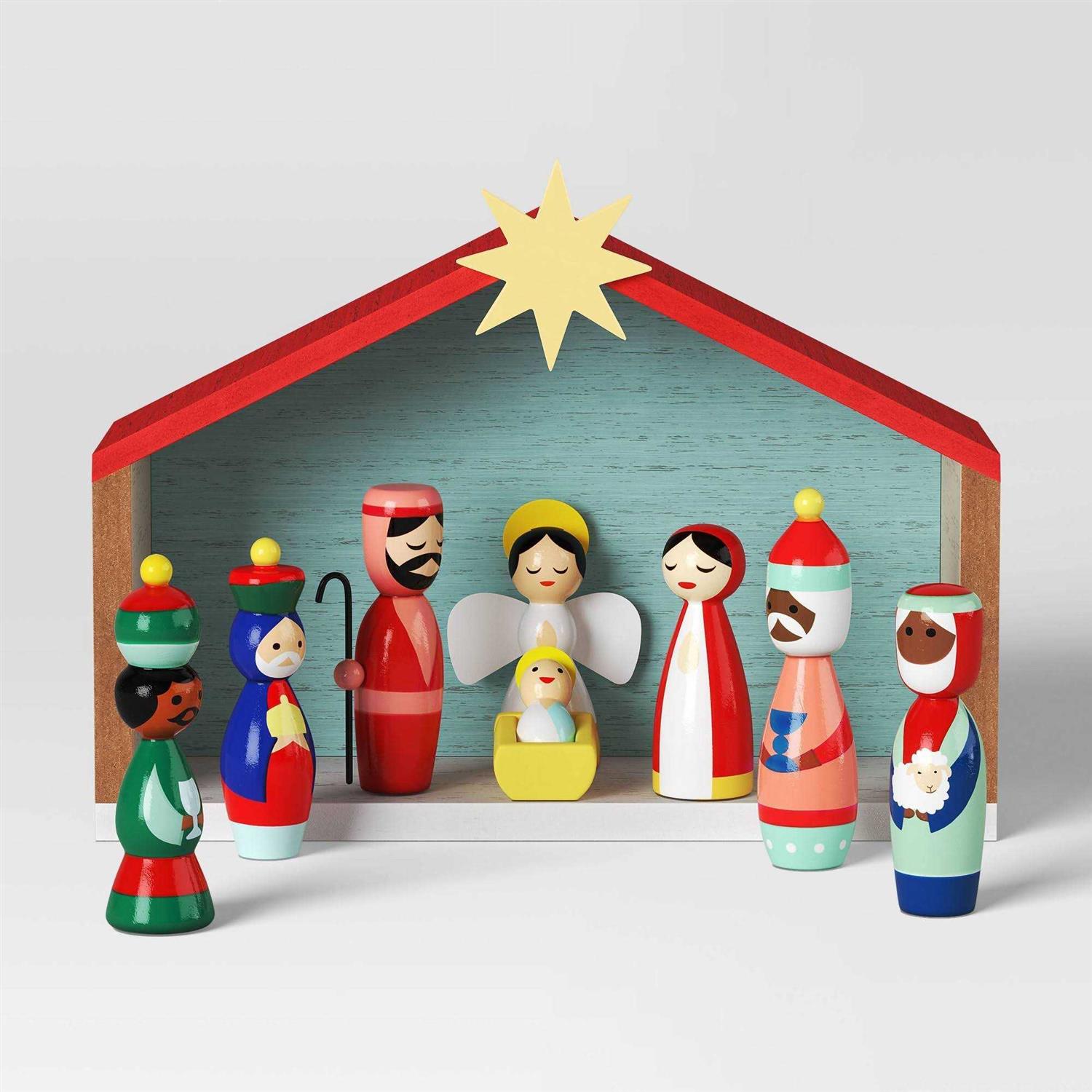 Wondershop 9pc Wood Christmas Nativity Scene Figurine Set
