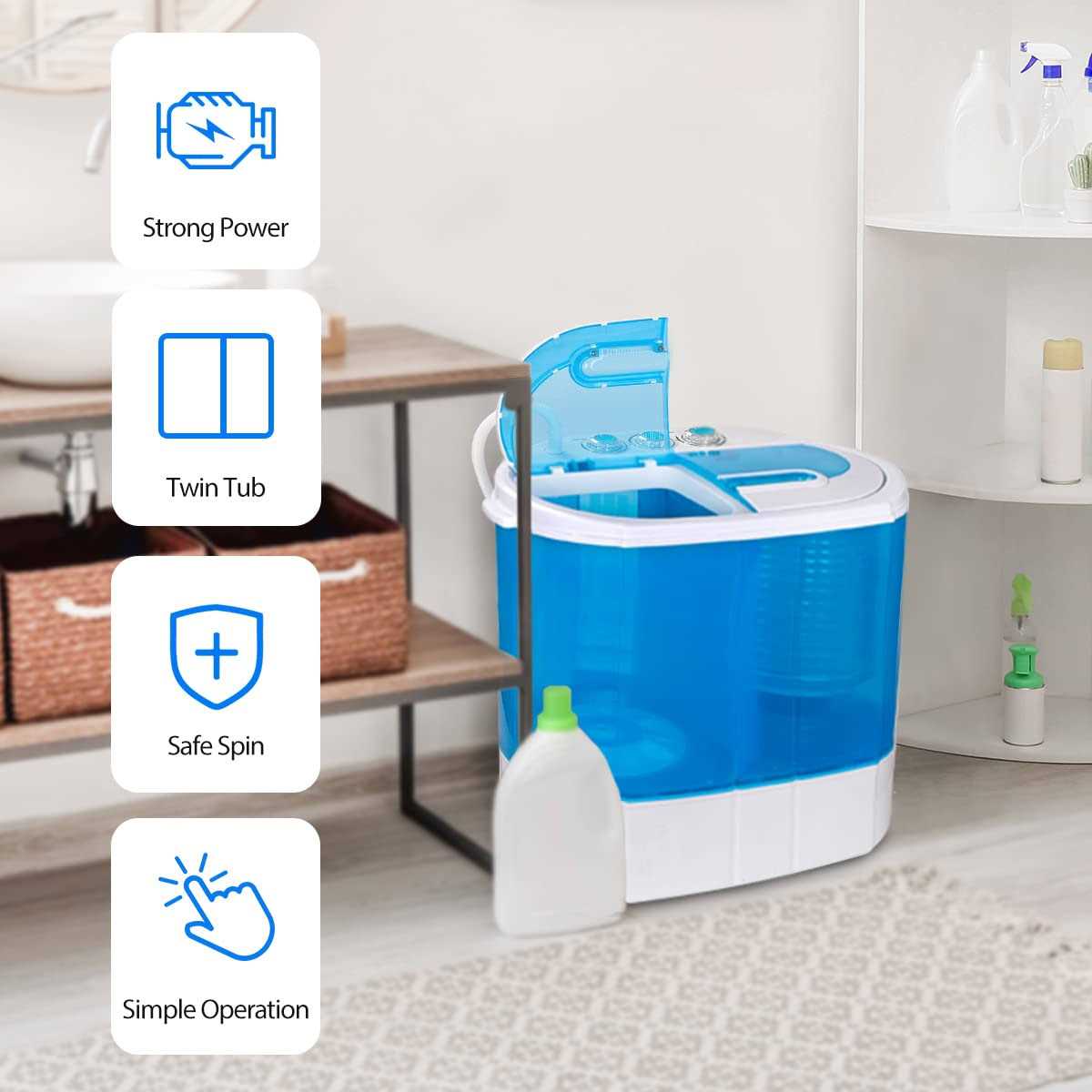 ZenStyle Portable Washer Compact Twin Tub 9.9 LB Mini Top Load Washing Machine WasherSpinner w 6.57 FT Inlet Hose