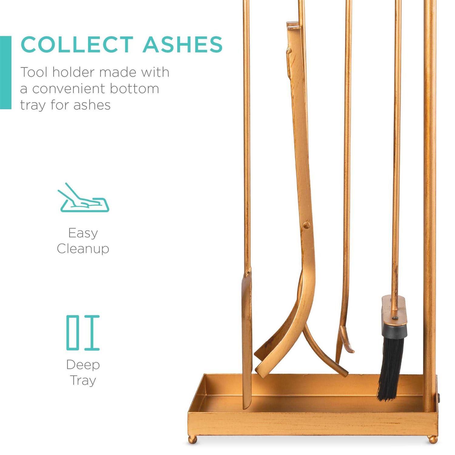 Best Choice Products 5-Piece Modern Contemporary Indoor Outdoor Antique Fireplace Tool Set w/ Ergonomic Handles