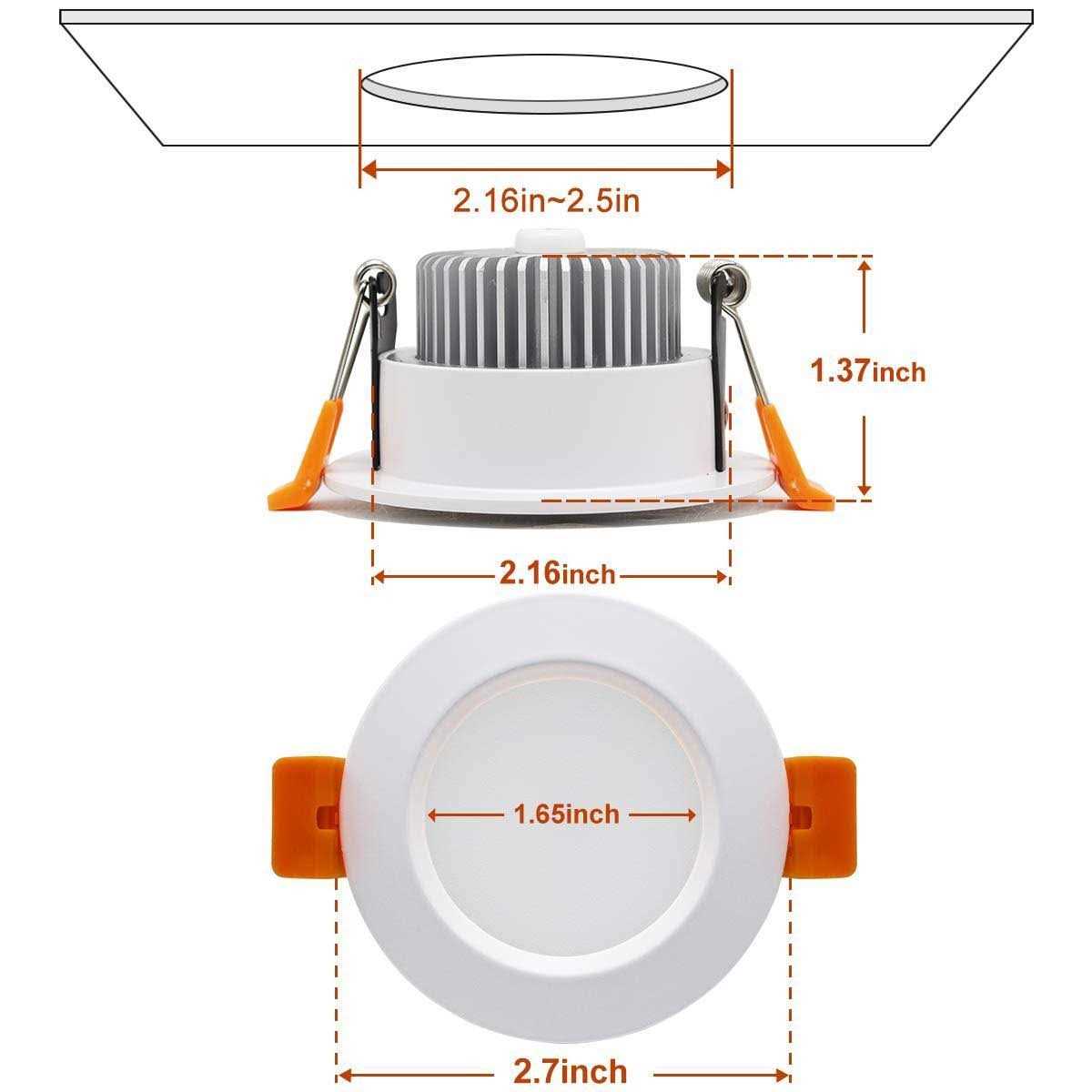 YGS-Tech 2 Inch LED Recessed Lighting Dimmable Downlight 3W