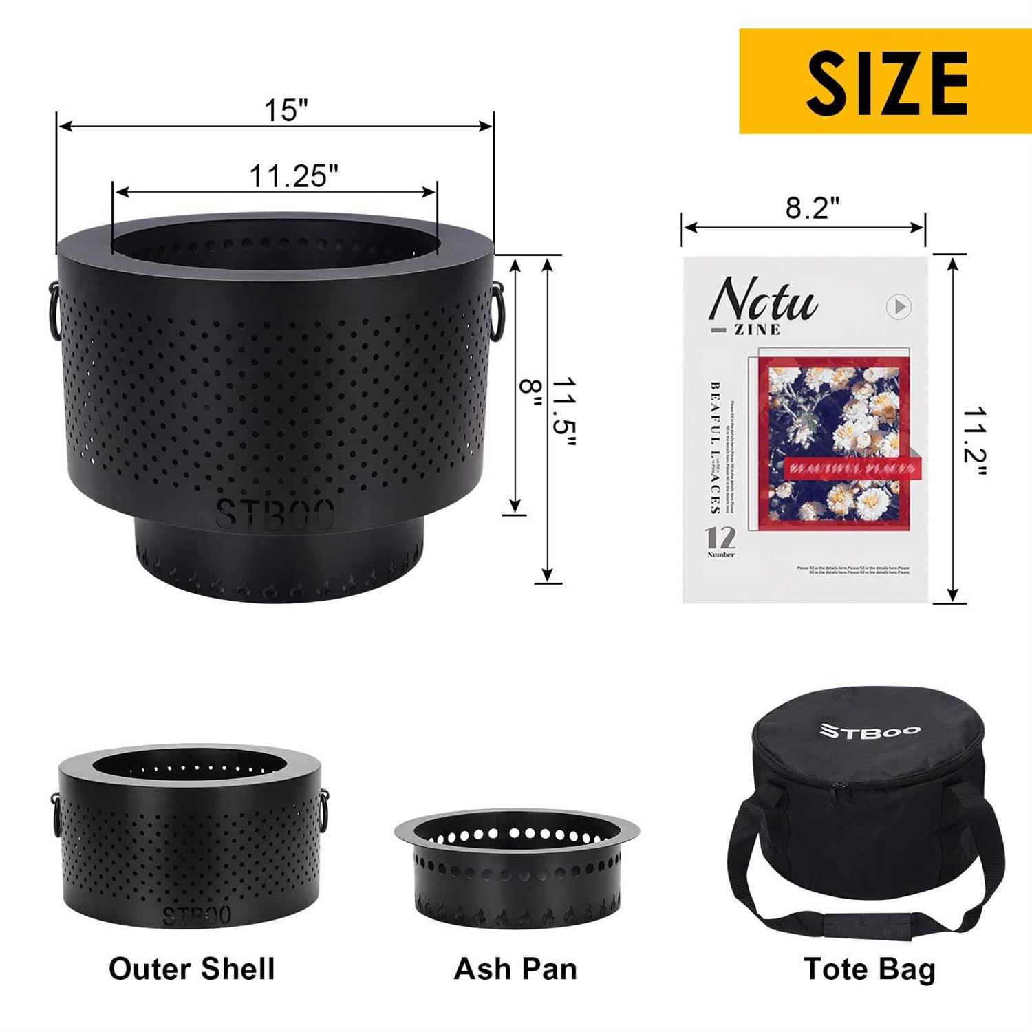 STBoo Smokeless Fire Pits for Outside with Portable Carrying Storage Bag