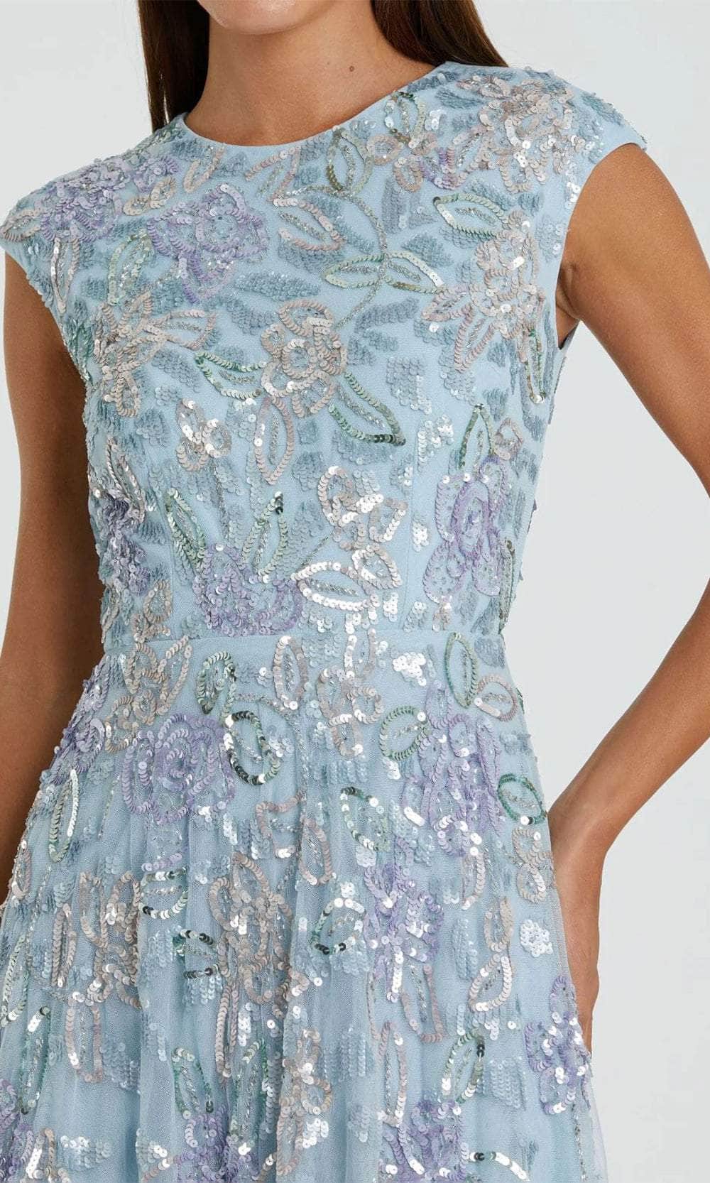 Floral Detailed Cap Sleeve Evening Gown