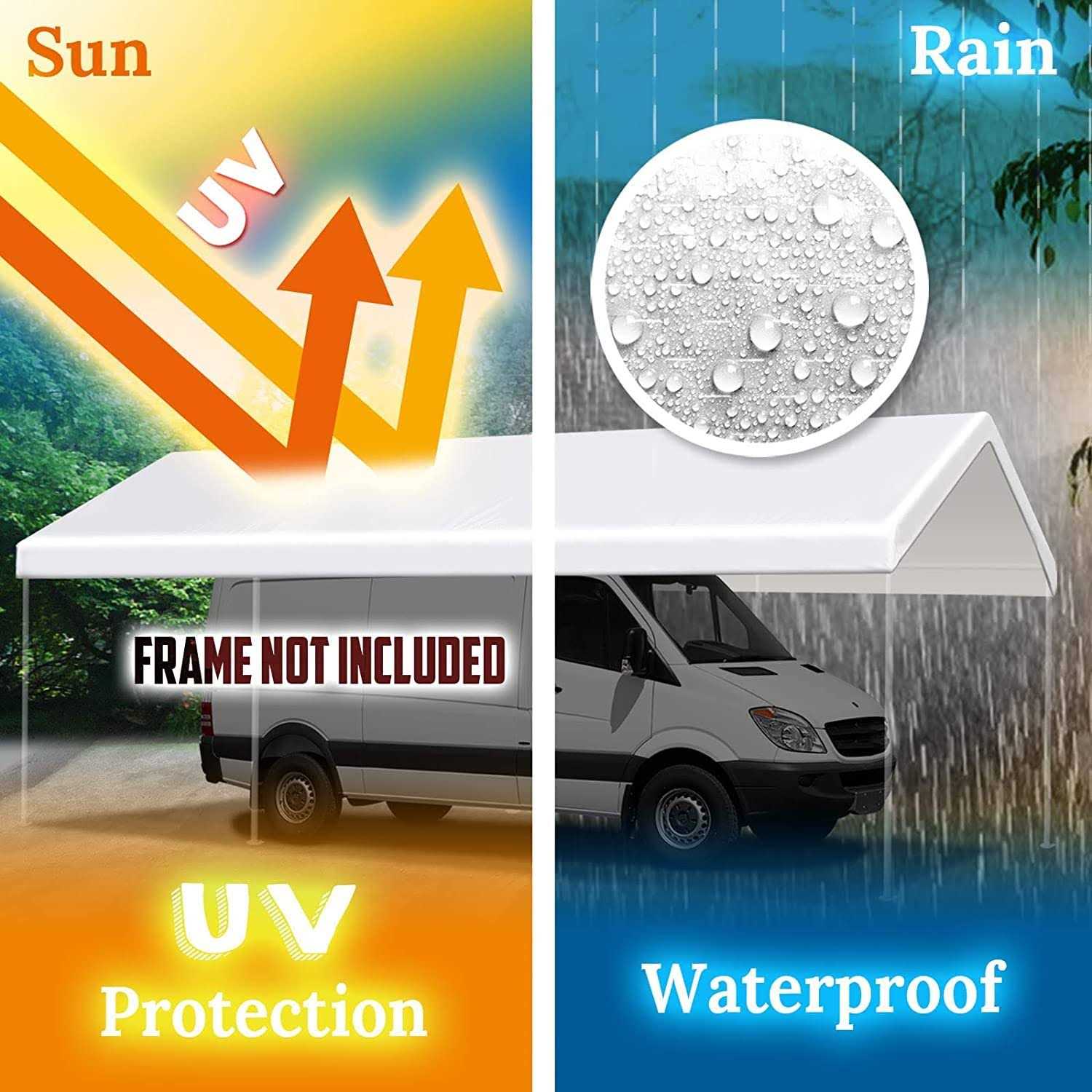 Vanteriam 10’x20′ Upgraded Carport Replacement Top Canopy Cover for Car Garage Shelter Tent Party Tent with Ball Bungees