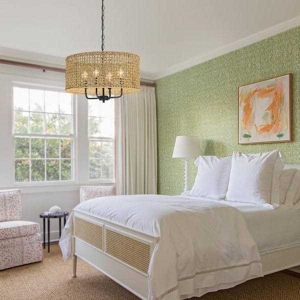 True Fine 4-Light Bohemian Hand Woven Drum Chandelier W20 inch x H75.6 inch