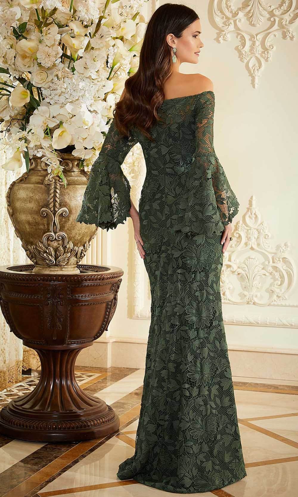 Bell Sleeve Venice Lace Evening Gown