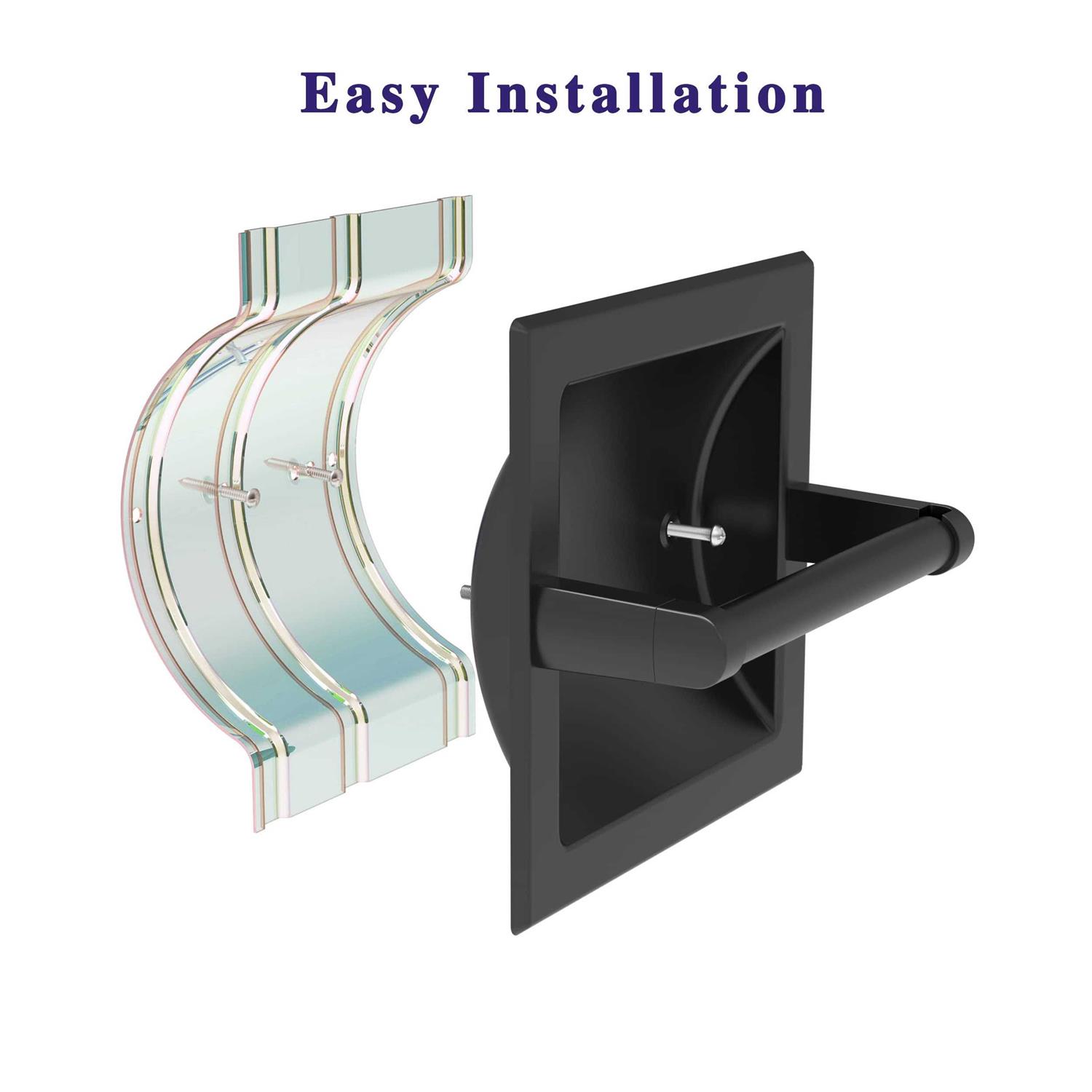 WZKALY Matte Black Recessed Toilet Paper Holder for Regular Rolls Black Pivoting Toilet Paper Holder Wall Mount Stainless Steel
