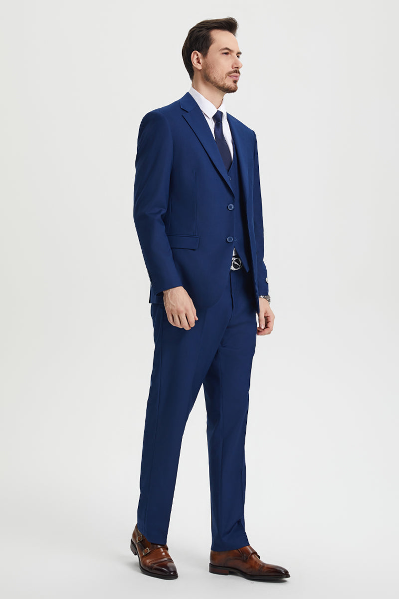 Men’s Two Button Vested Stacy Adams Basic Designer Suit in Indigo Blue