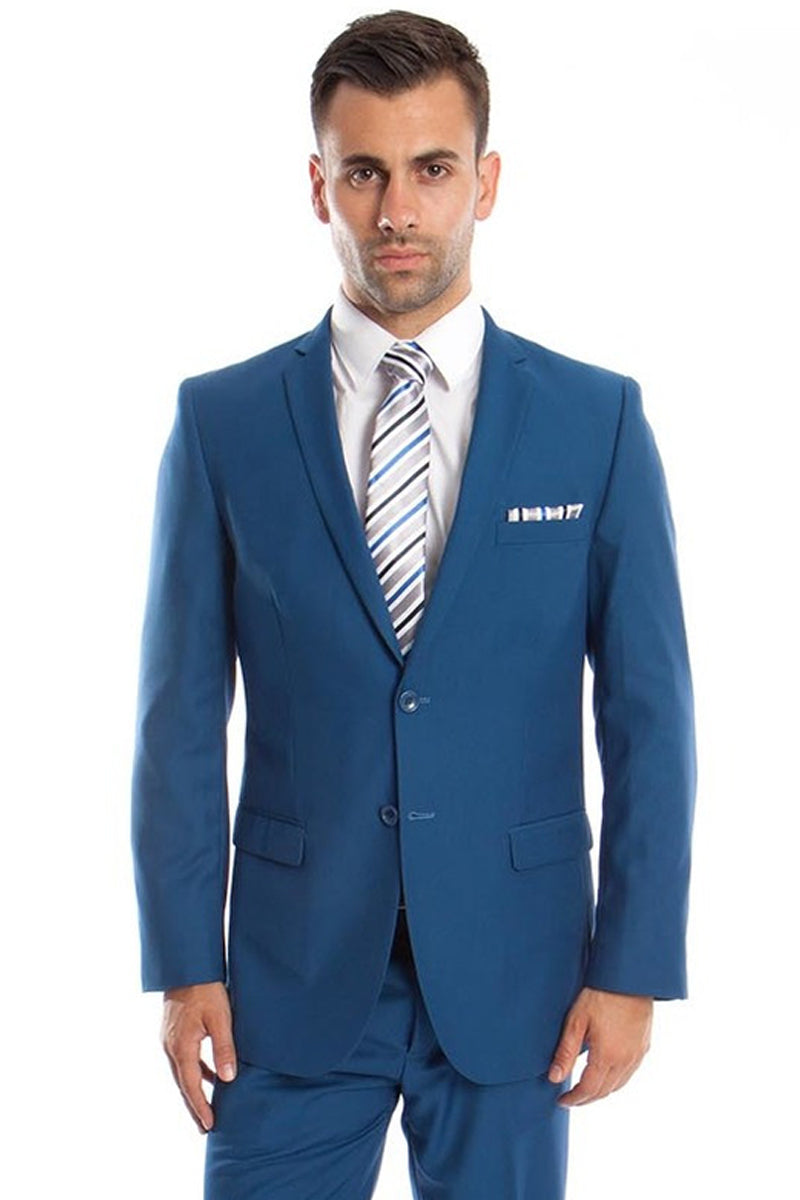 Men’s Basic 2 Button Slim Fit Wedding Suit in French Blue