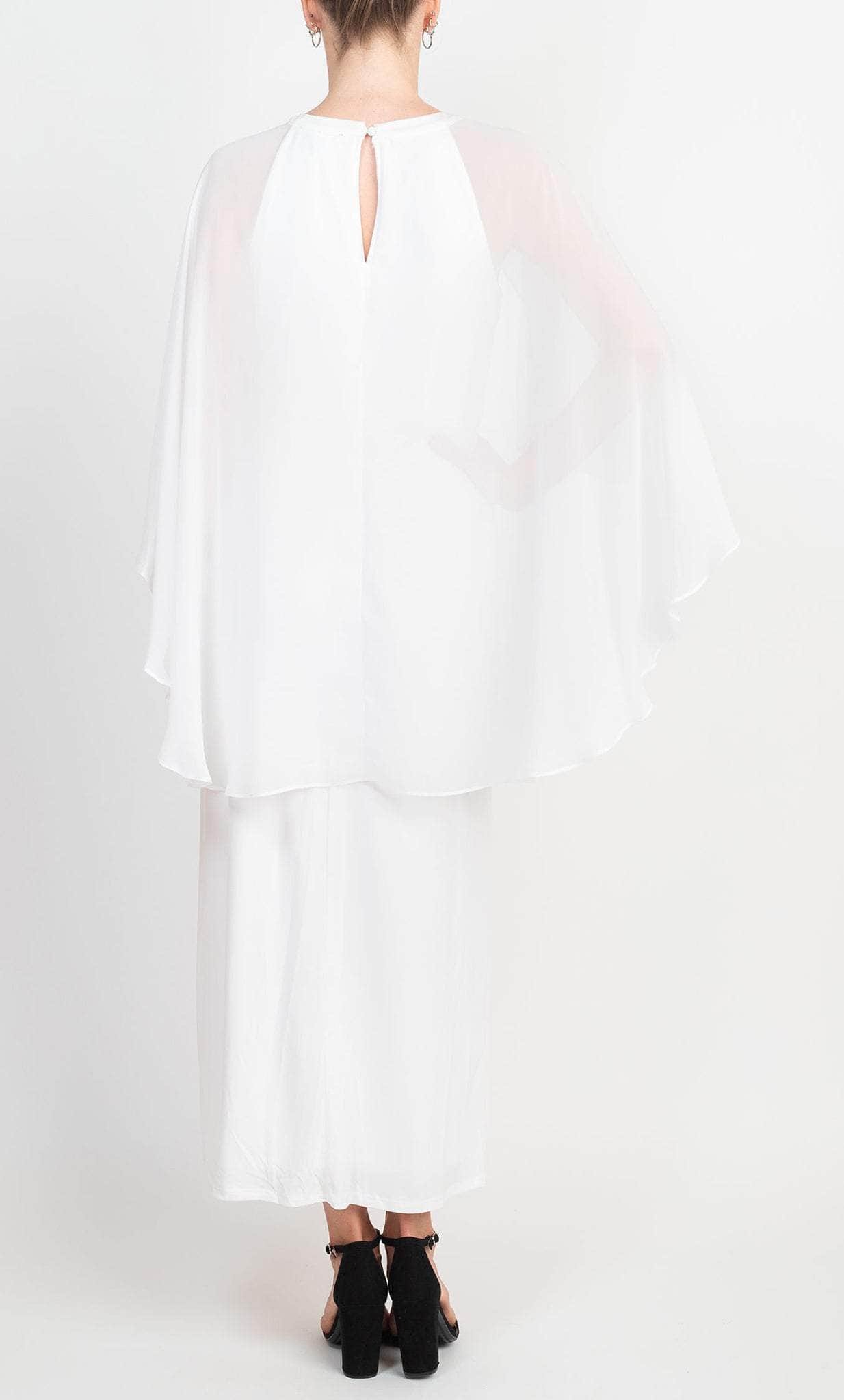 Cape Sleeve Beaded Neckline Long Dress