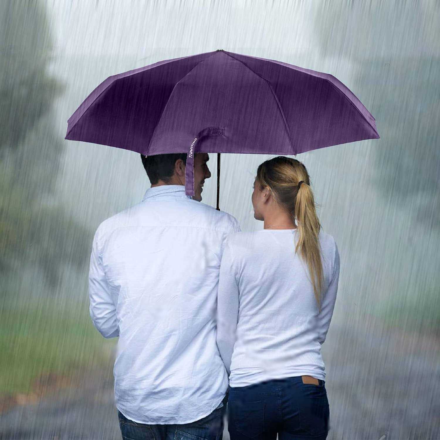 TradMall Travel Umbrella Windproof with 46 Inches Large Canopy 10 Reinforced Fiberglass Ribs Ergonomic Handle Auto Open & Close