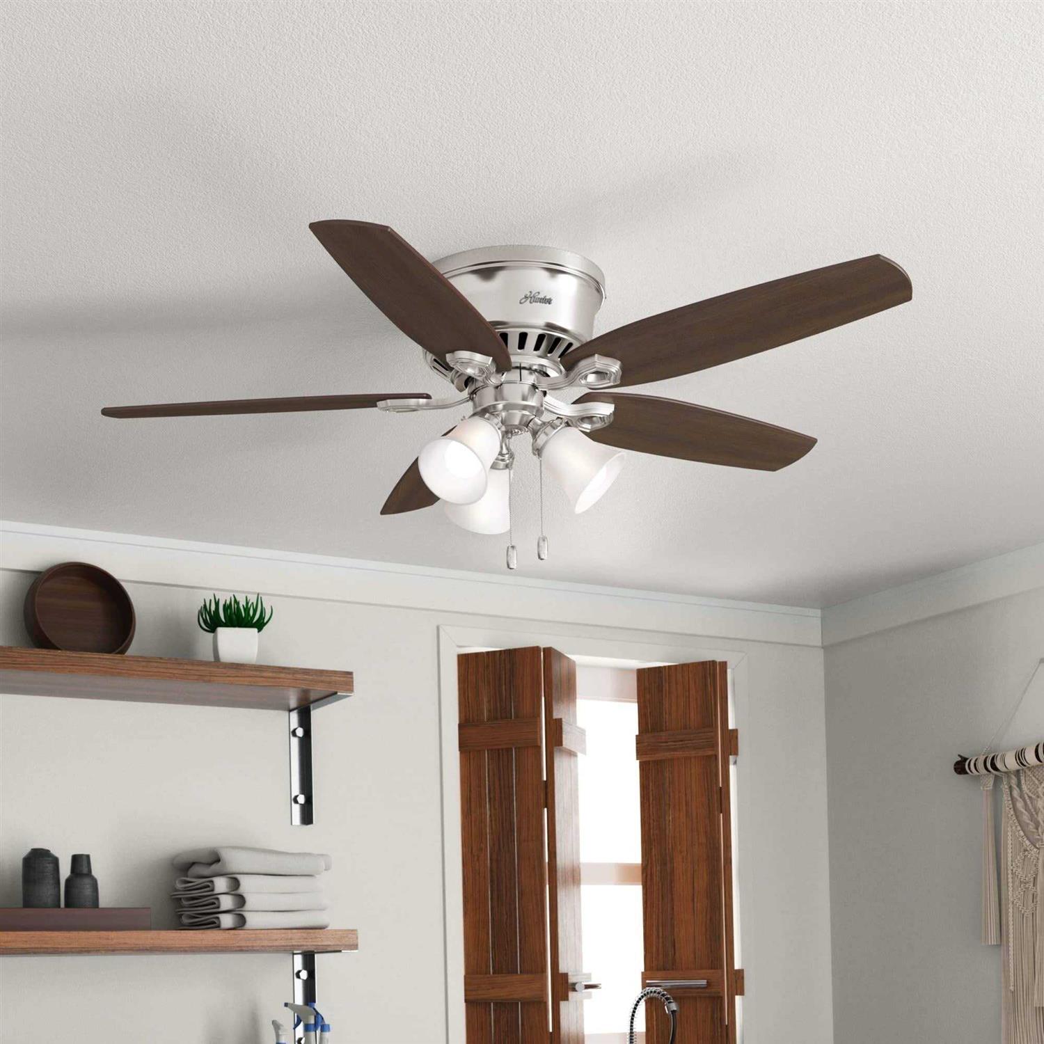52 Hunter Builder Matte Silver Low Profile Ceiling Fan with LED Light 51113