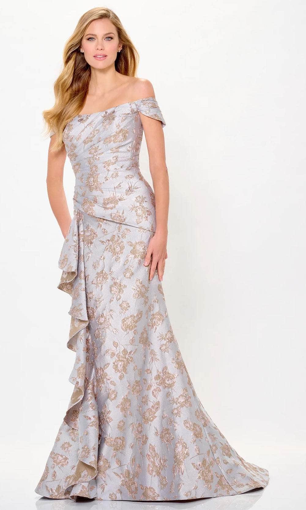 Off Shoulder Brocade Evening Dress