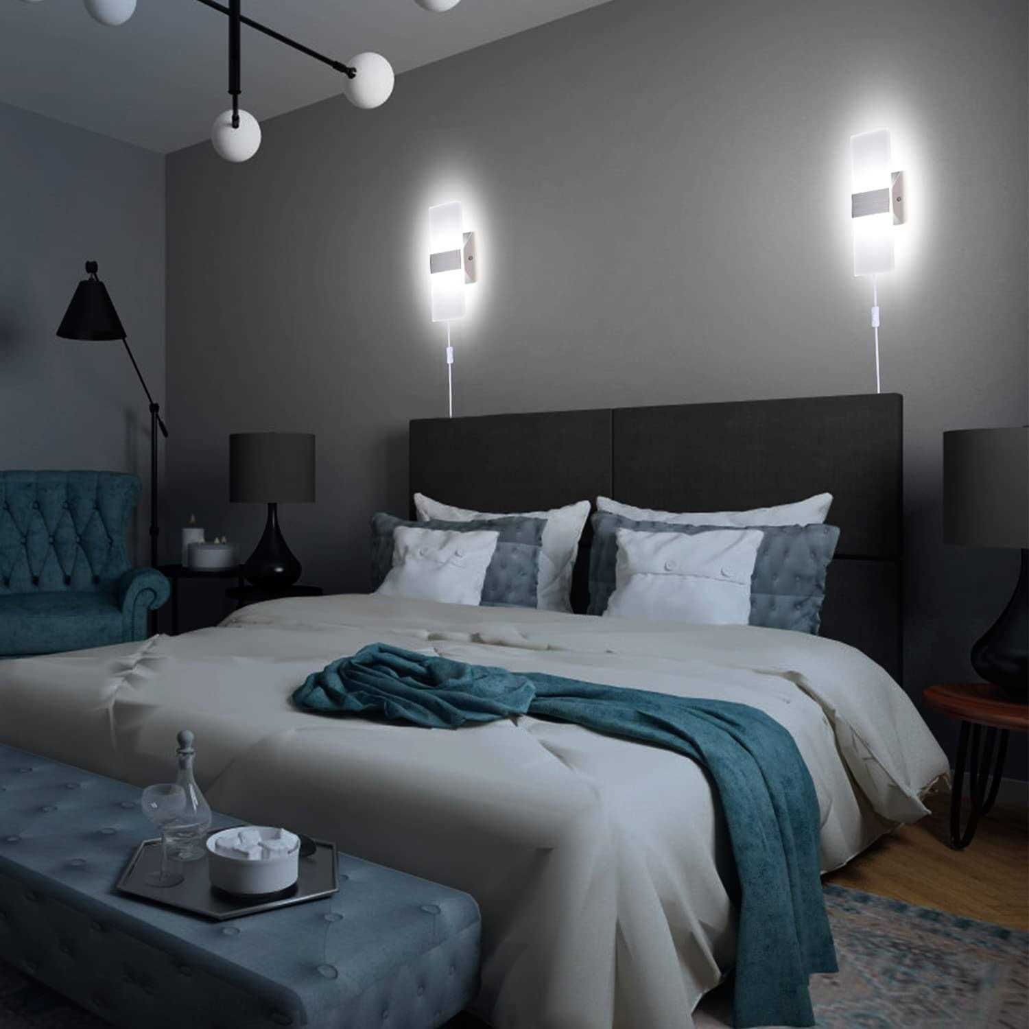 Trlife Wall Sconce Plug in, Modern Wall Sconce 12W Wall Mounted Light 6000k Cool White Acrylic LED Wall Lights with 6FT Plug in Cord and On/Off