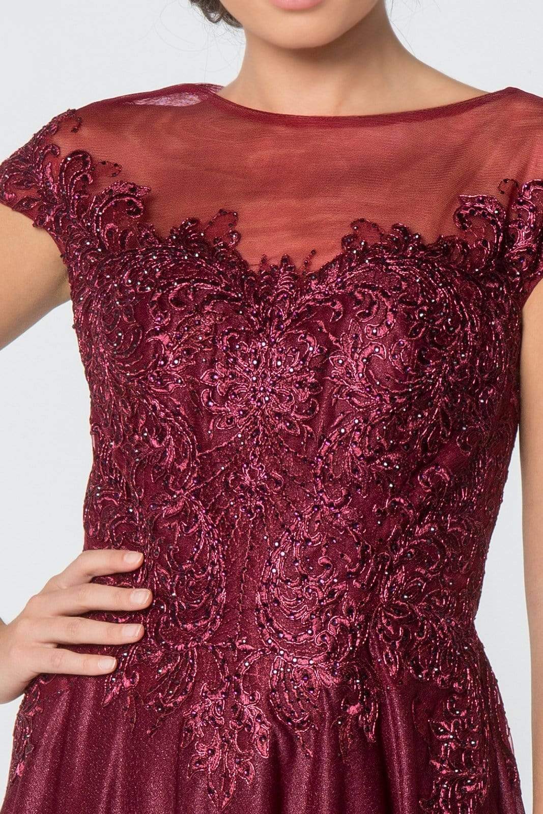 GL2828 Embellished Lace Bateau Chiffon A-line Gown