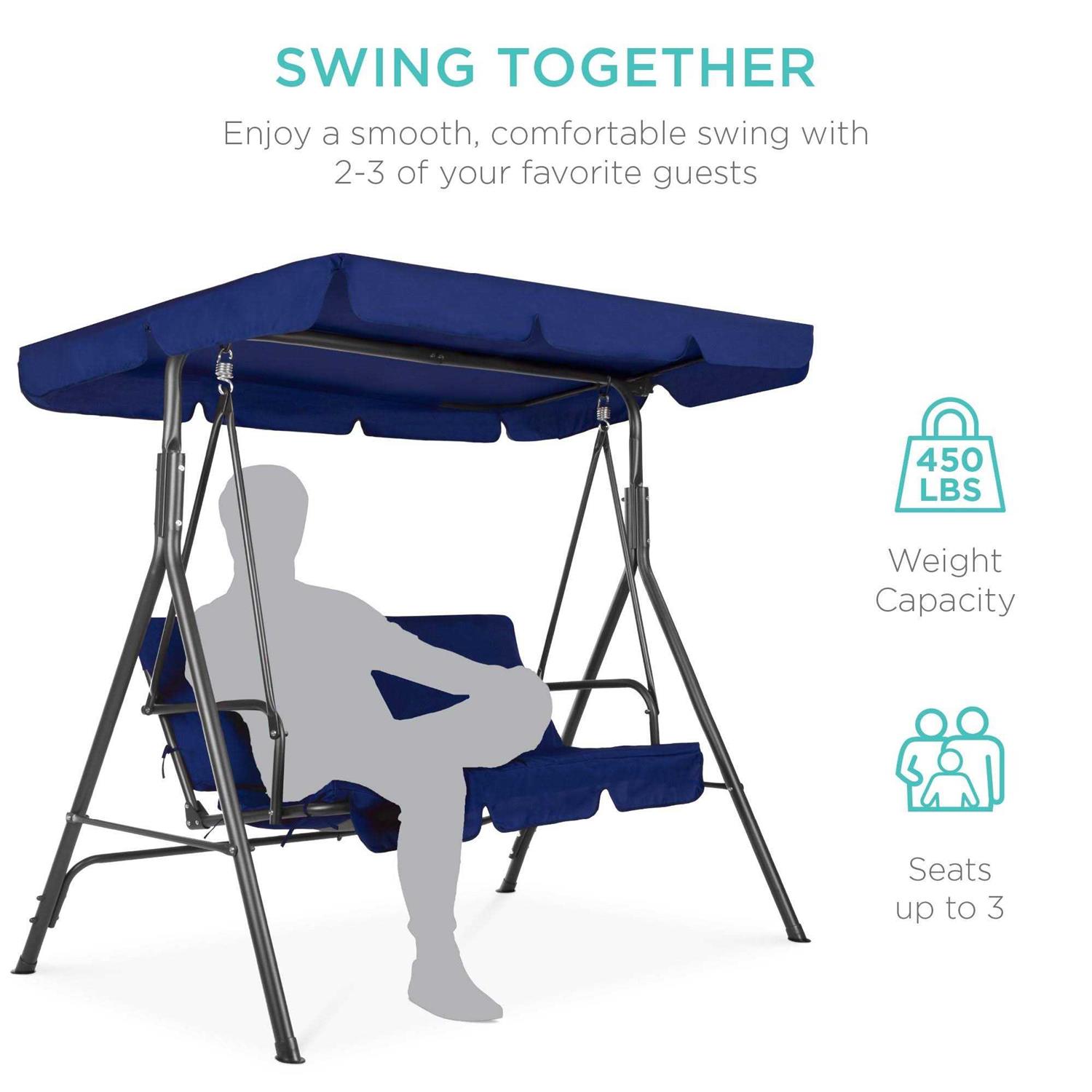 Best Choice Products 2-Person Outdoor Large Convertible Canopy Swing Glider Chair w/Removable Cushions